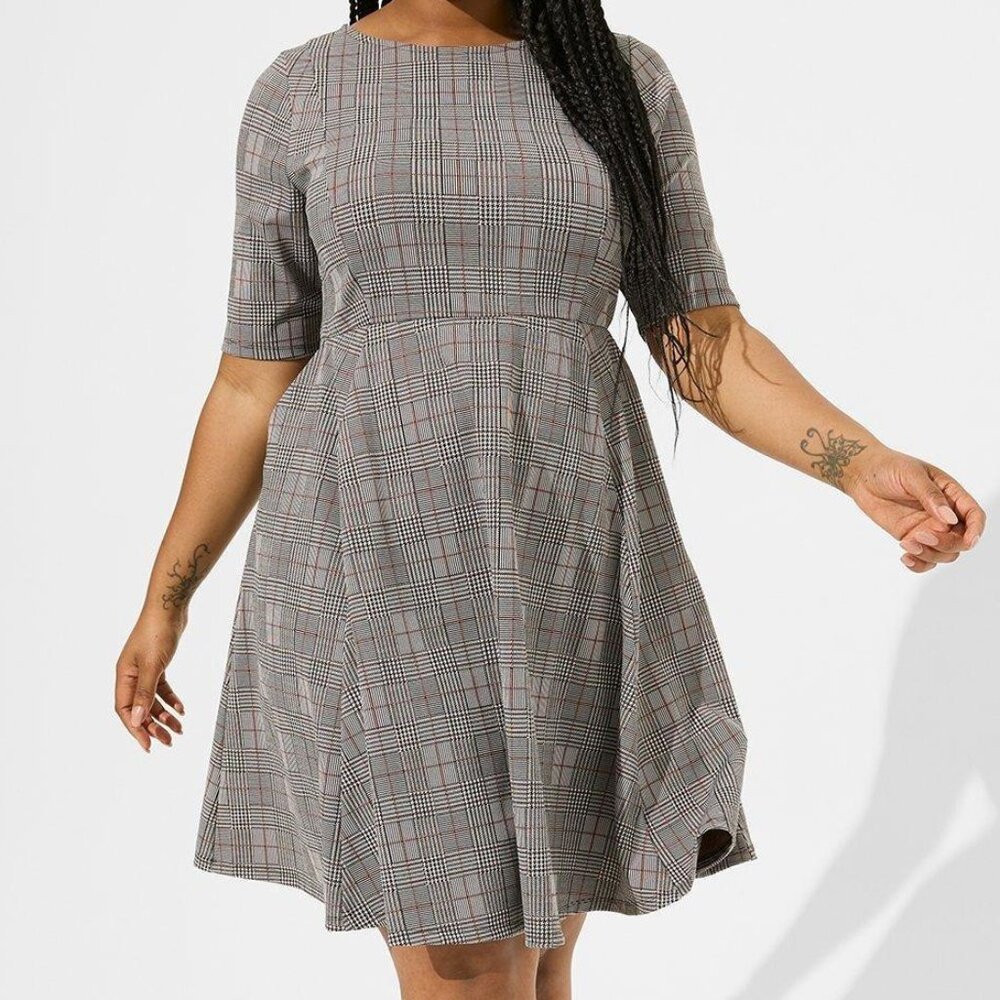 Torrid 1x Plaid Mini Double-knit Jacquard Skater Dress